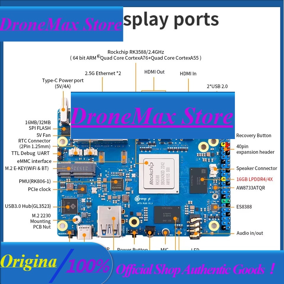DroMaRockchip Placa Única RK35 - Orange Pi 5 Plus 32Gb reseña y precio
